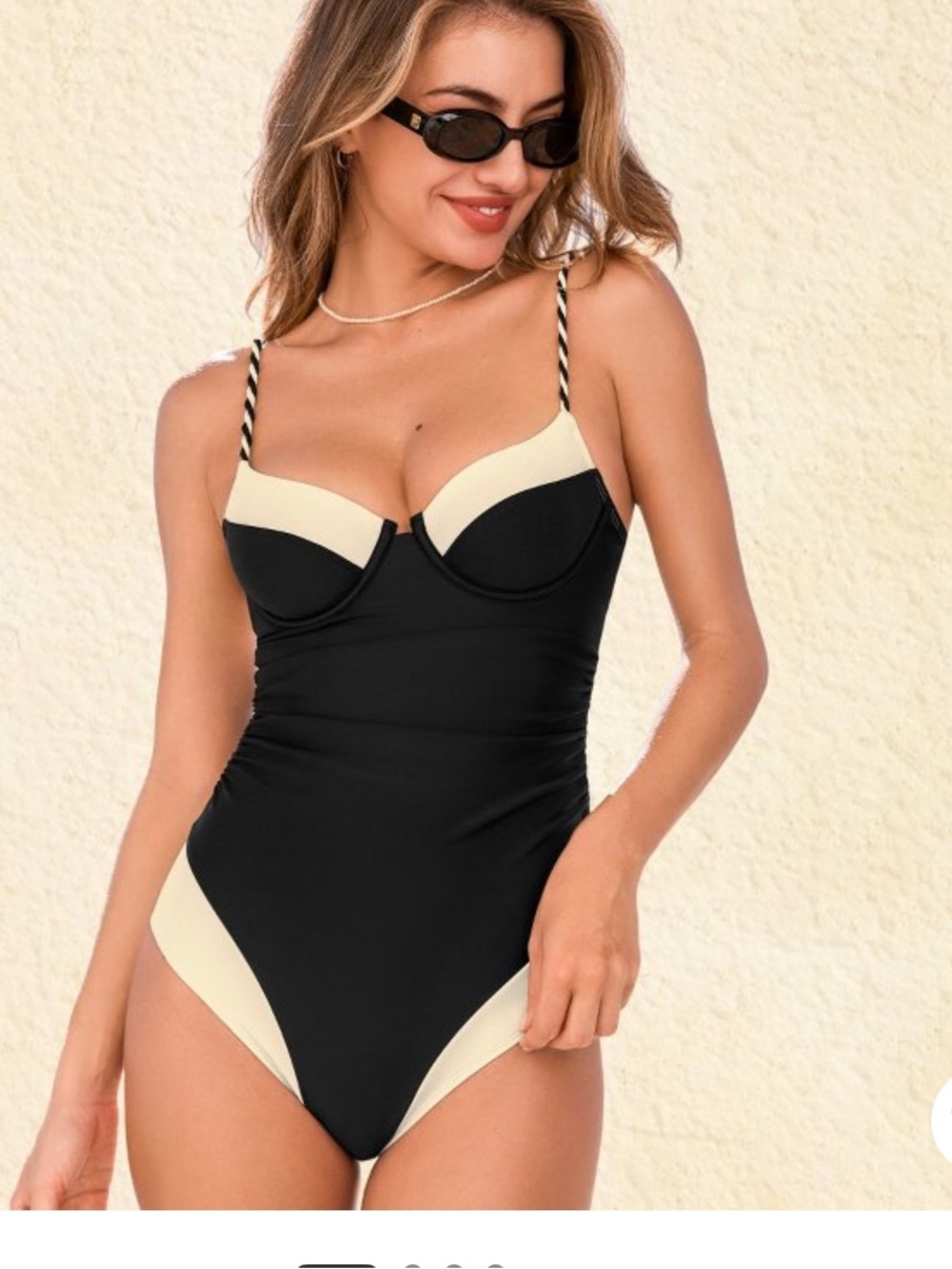 Cupshe NWT M Black and Cream Colorblock SEXY underwire One-Piece Swimsuit
